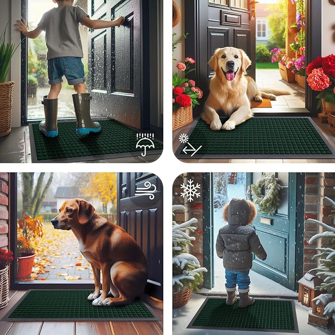 Smiry Front Door Mat Outside Entrance, Heavy Duty Natural Rubber Doormat, Non Slip, Trap Dirt and Moisture, Easy Clean, Low Profile Welcome Floor Mats for Indoor Outdoor Entry, 59x23 Inch, Black Green