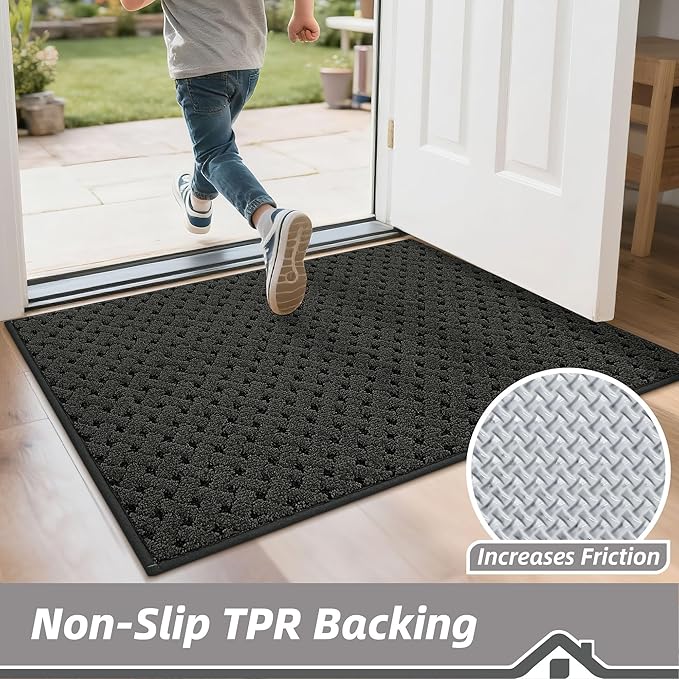 BEQHAUSE Dirt Trapper Door Mat Non-Slip Entryway Rugs Stain Resistant Absorbent Dog Doormats Woven-Look Washable Welcome Floor Doormat For Front Back Door, Muddy Wet Shoes & Paws, 24" x 36", Dark Grey