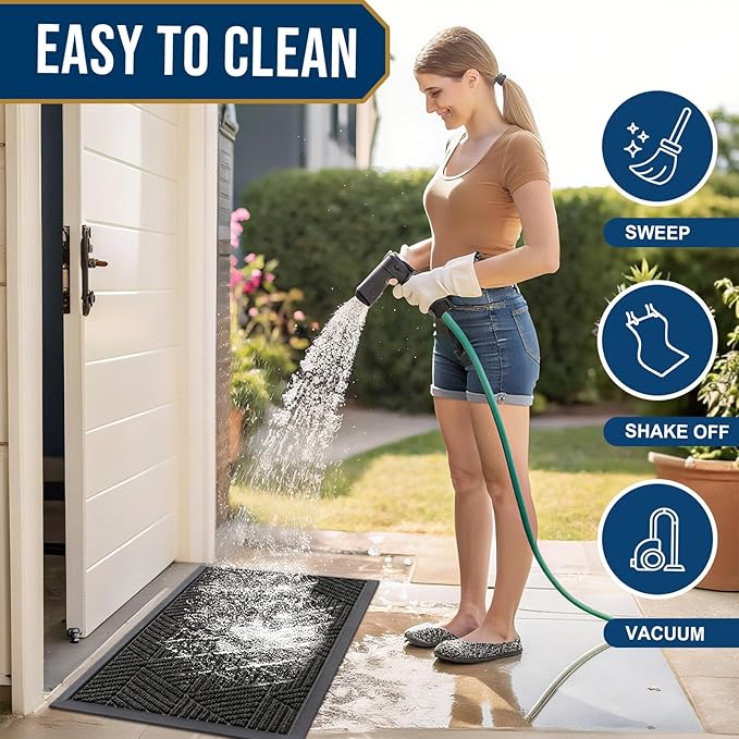 Smiry Front Door Mat Outside Entrance, Heavy Duty Sturdy Natural Rubber Doormat, Trap Dirt and Moisture, Easy Clean Low Profile Welcome Floor Mats for Indoor Outdoor Entry, 35X23 Inch, Charcoal