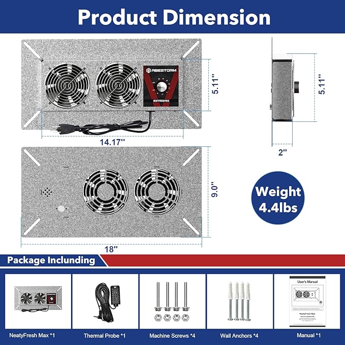 Abestorm Crawlspace Ventilation Fan with Humidistat, Basement Vent Fans with Dehumidistat & Freeze Protection Thermostat, Dual Air Vent Fan for Basement/Kitchen (220 CFM Airflow)