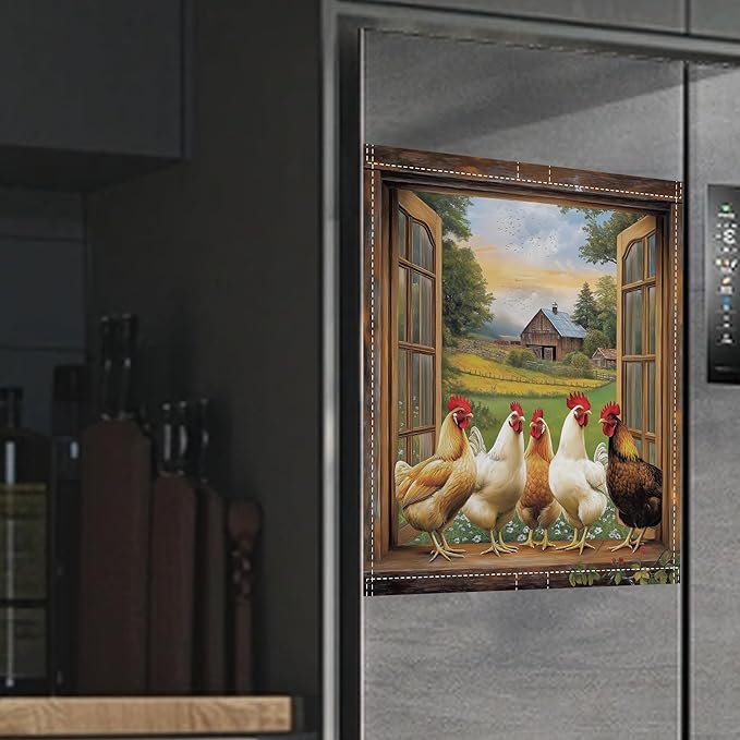 Farm Chicken Magnetic Dishwasher Cover,Rooster Dishwasher Covers for The Front Magnetic Dishwasher Panel Decal Cover for Kitchen 23x26inch