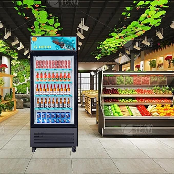 Commercial Beverage Refrigerator Display Fridge,Single Glass Door Merchandiser Drink Cooler with LED Light Adjustable Shelves,ETL and NSF Approval,16.5Cu Ft,68.9''High
