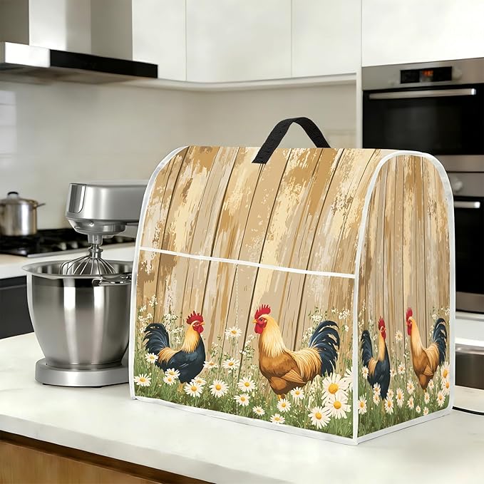 Stand mixer cover with handle and storage bag, reusable and washable, stylish retro floral design, keeps kitchen countertops clean and tidy (fits 6-8 quart mixers).