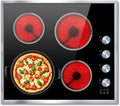 4 Burner Electric Cooktop, 24 Inch Electric Stove 6000W, 220V-240V Built-in Ceramic Stovetop with Knob Control, Child Lock, Timer Control, Residual Heat Indicator, Hard Wire(No Plug)