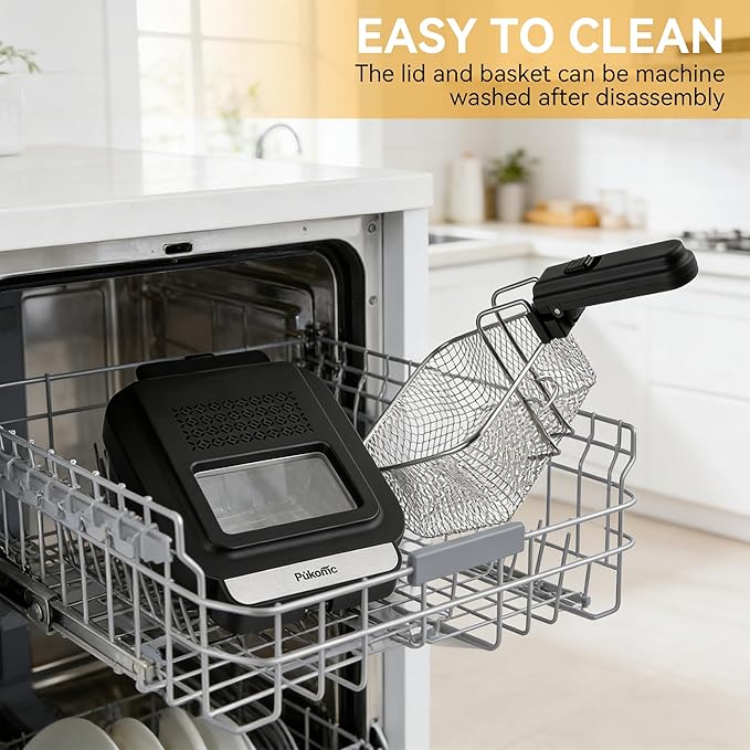 Pukomc Electric Deep Fryer with Basket,Adjustable Temperature Frying Pot for Home Use,Removable Lid and 2.5L Non-Stick Inner Pot Easy to Clean