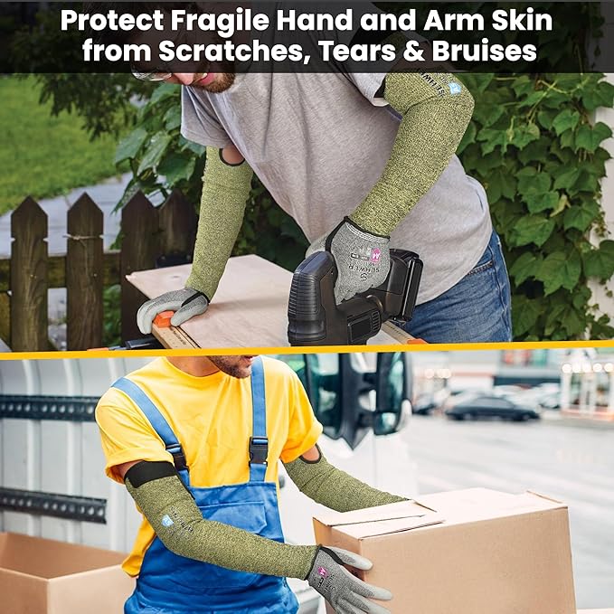 Schwer 2 Pairs CORE Arm Protection Sleeves S081, ANSI A5 Cut Resistant Sleeves with Thumbhole, Non-PFAS Flame Resistant Welding Sleeve for Work Kitchen, Farmer Sleeve for Gardening Arm Guards