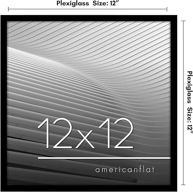 Americanflat 12x12 Picture Frame with Polished Plexiglass - Streamline Collection - Thin Border Square Frame for Wall Display - Hanging Hardware Included - Black
