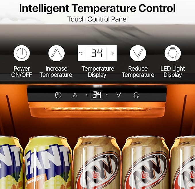 Ca'Lefort 105 Cans Beverage Cooler Mini Fridge, Beverage Refrigerator with Reversible Glass Door, Adjustable Shelves for Soda, Beer & Wine, Digital Temperature Control for Home, Office, Bar or Dorm