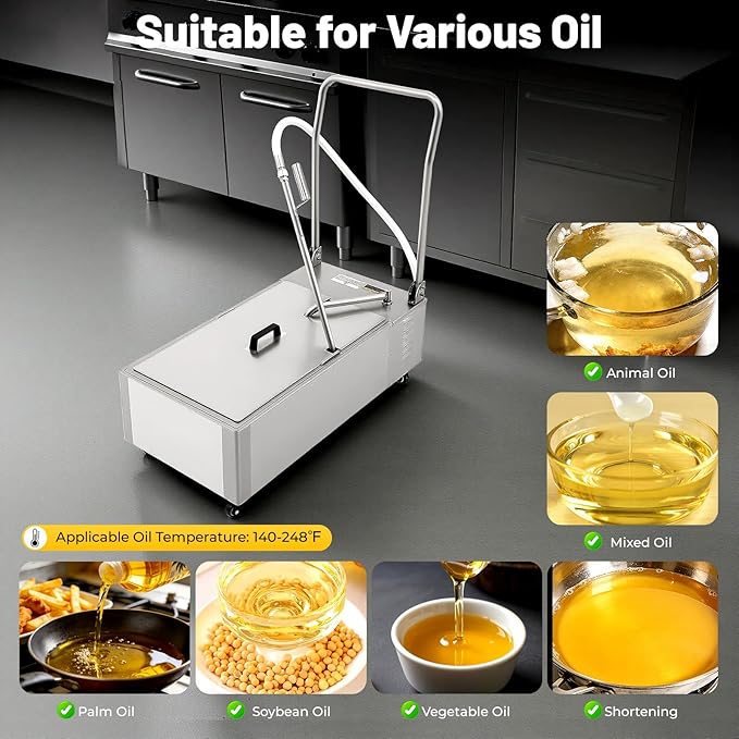 55L Oil Filter Machine for Deep Fryers, Commercial Kitchen Oil Filtration System 10L/min, Frying Oil Filter System Machine, Cooking Oil Filter Pump & Oil Hose for Restaurants & Home Use