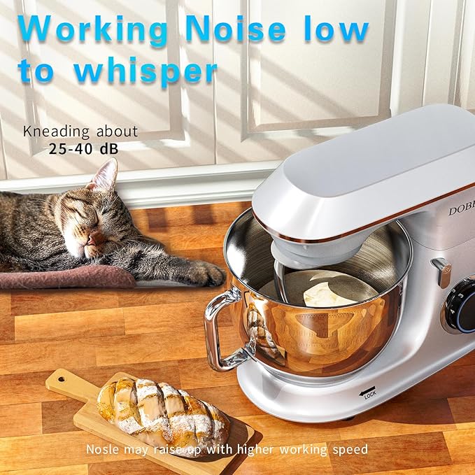 Electric Stand mixer, 9.5QT 660W 6 Speeds Tilt-Head Dough Mixers, Bread Mixer with Dough Hook, Whisk, Beater, Splash Guard for Baking Bread, Cake, Cookie, Pizza, Muffin, Salad and More (Silvery)
