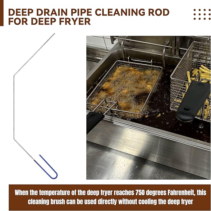 Deep Fryer Cleanout Rod 25" Stainless Steel Angled Drain Cleaning Unclogger Tool for Commercial Kitchen, Restaurant Fryer, 2 PCS
