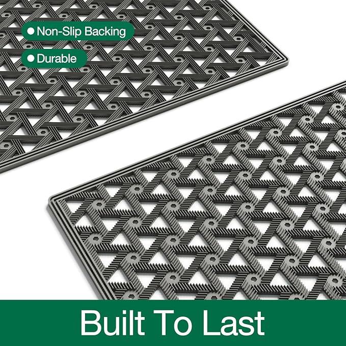 LUMI Outdoor Doormat 24x36, Front Door Mat Outside Entrance, Heavy Duty Rubber Welcome Exterior Door Mat Non Slip Waterproof, Outdoor Rubber Mats with Drainage Holes, Easy Clean Entryway Mats, Grey