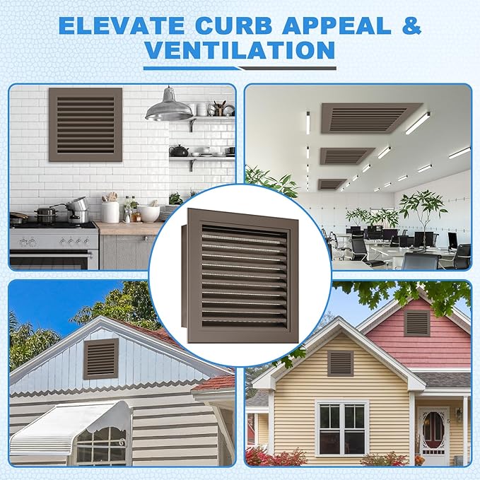 14"x14" Aluminum Gable Vent with Screen – Louvered Exterior Wall Vent for Attics, Sheds, and Doors – 12"x12" Vent Opening – Great for Roof and Gable Ventilation Brown