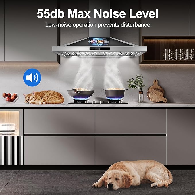 Range Hood 30 inch, Vent Hoods 30 inch Stainless Steel, 450 CFM Ductless/Ducted Convertible Kitchen Hood with LED Light Baffle Filters, 3 Speed Exhaust Fan,Touch Control