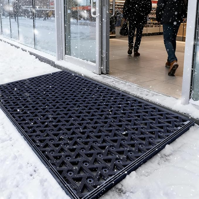 LUMI Outdoor Doormat 19x30, Front Door Mat Outside Entrance, Heavy Duty Rubber Welcome Exterior Door Mat Non Slip Waterproof, Outdoor Rubber Mats with Drainage Holes, Easy Clean Entryway Mats, Blue