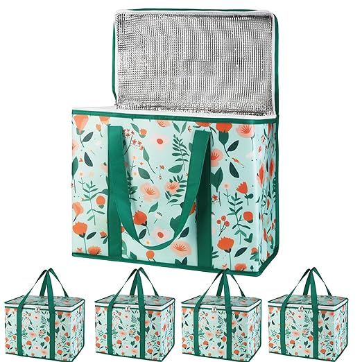 Bodaon 5-Pack Cooler Insulated Food Delivery Bag, Thermal Hot Pizza, X-Large Bags for Grocery/Catering/Shopping, Rideshare Delivery Bag, Large Cold Frozen Accessories, Flower