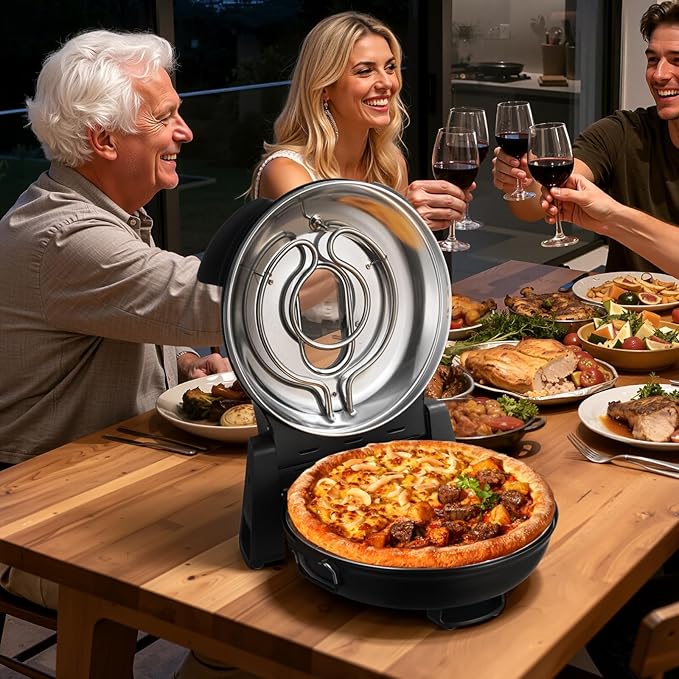 VEVOR Indoor Pizza Oven, 12-Inch Electric Pizza Maker, 788°F Countertop Cooker with 5 Modes, 1200W Dual Temp Controls, Thermometer & Viewing Window, Compact Home Baker Pan for Crispy Pizza, Black