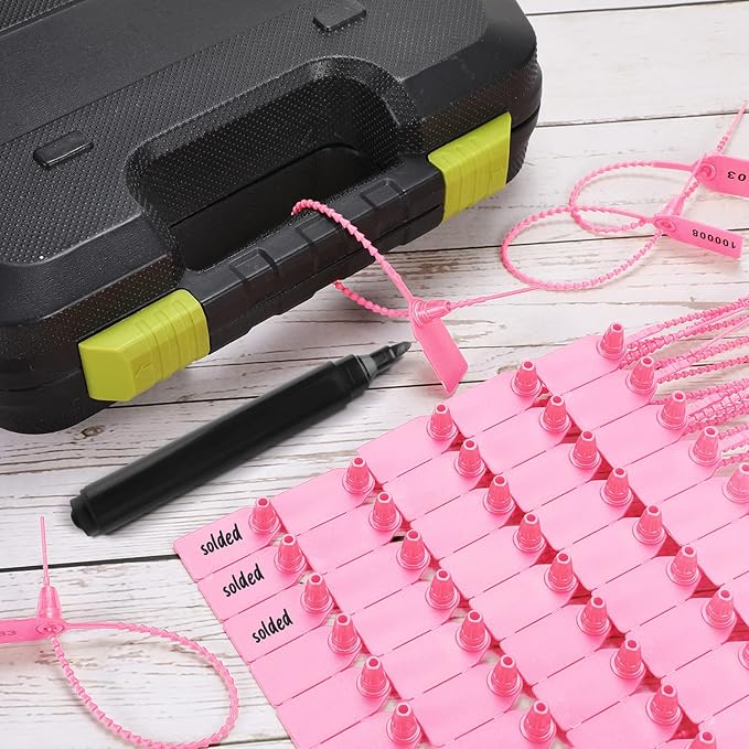1000 Pcs Plastic Tamper Seals Fire Extinguisher Tags Security Tags Seals Safety Numbered Zip Ties Labels Safety Disposable Self Locking Signage 250 mm Length (Pink)
