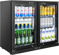 Back Bar Cooler with 2 Glass Doors Commercial Under Counter Beverage Refrigerator 7.4 Cu.ft. ETL Black Drink Fridges for Bar,Office,Convenience Stores