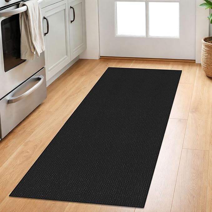 IOHOUZE Washable Runner Rug 2x5 Non Slip Runners for Hallways Entryway Runner Indoor, Kitchen Throw Rug Woven Cotton Floor Carpet for Hall Entrance Bedroom, Black/Grey