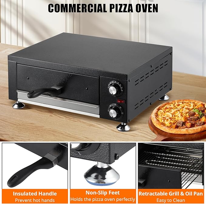 Electric Pizza Oven 12 inch Countertop Pizza Oven, Commercial Pizza Maker Machine with Timing & Temp Control, Stainless Steel Pizza Cooker for Restaurant Home, 1100W 110V Black