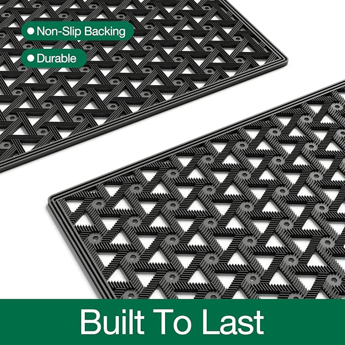 LUMI Outdoor Doormat 24x36, Front Door Mat Outside Entrance, Heavy Duty Rubber Welcome Exterior Door Mat Non Slip Waterproof, Outdoor Rubber Mats with Drainage Holes, Easy Clean Entryway Mats, Black