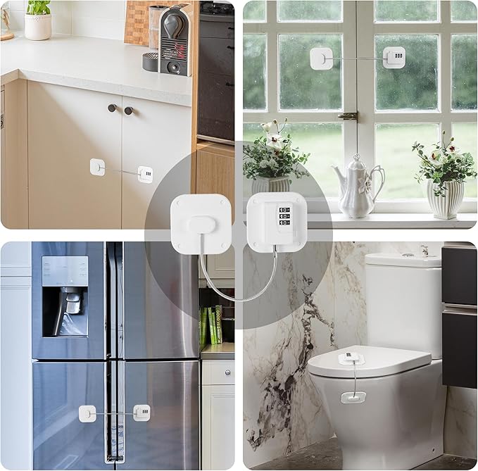 Refrigerator Lock, Heavy Duty Fridge Lock, Combination Lock for Refrigerator Cabinets, Drawers, Safety, Easy Install No Keys Needed (White-3Pack)