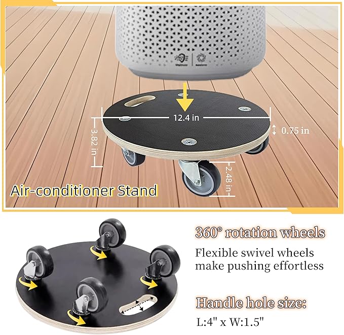 Furniture Moving Dolly Round Wood Platform Dolly 2 Packs, 12.4 x 12.4 inch 882 lbs Capacity Heavy Duty Wood Dollies cart with Wheels, Movers Carrier with 4 Soft Rubber Silent Wheels
