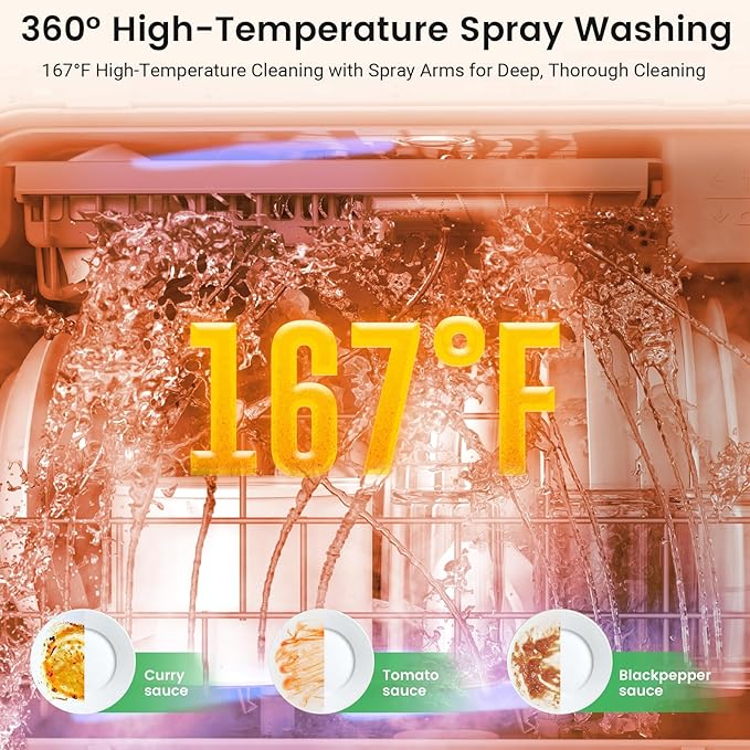 BLITZHOME WiFi Countertop Portable Dishwasher, Smart 9 Programs, 167℉ High-Temp, 360° 3Spray, 24H Timing, Hot Air Drying, Air Refresh, Baby-Care, LED Light, 5.2L Built-in Water Tank for Apartments RVs