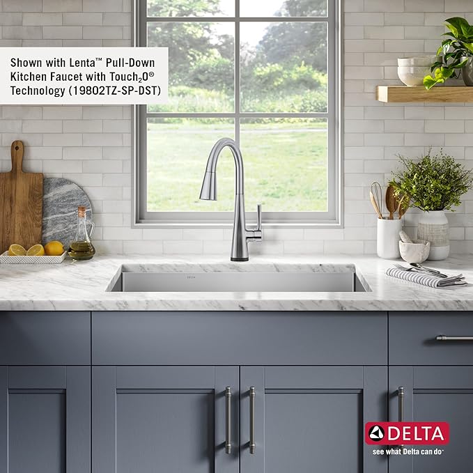 DELTA FAUCET Delta Lenta 32-inch Undermount 16 Gauge Stainless Steel Double Bowl Kitchen Sink with Accessories, 953034-32D6-SS, Satin, 32 Inch - Double Bowl