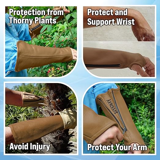Arm Chaps Extended Elbow Leather Arm Guard - Arm Sleeve Protectors for Thin Skin and Bruising, Scratches & Cuts - Protective Arm Sleeve for Any Age- Left & Right Form-Fitting - Brown(1Pair/Medium).