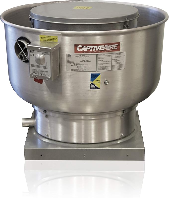 Low Profile Grease Rated Food Truck Exhaust Fan- High Speed Direct Drive Centrifugal Upblast Exhaust Fan with speed control- 21" Base, 0.50 HP 115 Volt Single Phase Motor, 900-1500 CFM (DU50HFA)