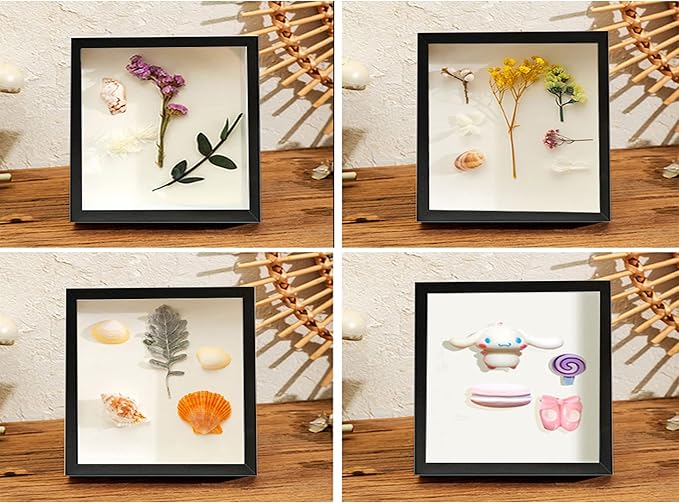 8x8 Shadow Box Frame Display Case, Display Case Box for Memorabilia, Medal, Crafts,Tickets and Photos, Picture Frame for Wall and Tabletop (2pcs-Black, 8x8)