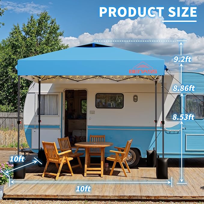 10x10 Pop Up Canopy, Easy Up Canopy Tent, Heavy Duty Tents for Parties, One Person Set Up Event Tent, Turquoise