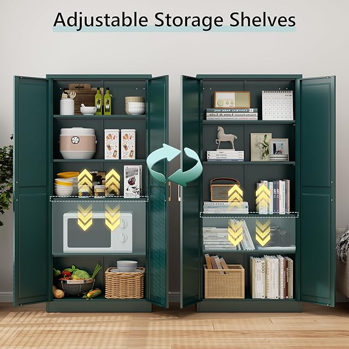 71” Metal Tall Kitchen Pantry Cabinet,Storage Cabinet with Doors and Adjustable Shelves,Modern Kitchen Hutch Cabinet,Freestanding Cupboard for Dining Living Room