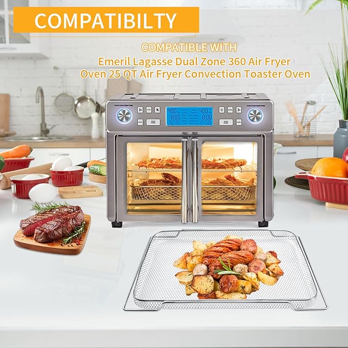 Air Fryer Basket Replacement for Emeril Lagasse Dual Zone 360 Oven 25 QT Air Fryer Convection Toaster Oven, 14.1" x 11.8" Non-stick Steel Mesh Basket Wire Rack Accessories Parts, Dishwasher Safe
