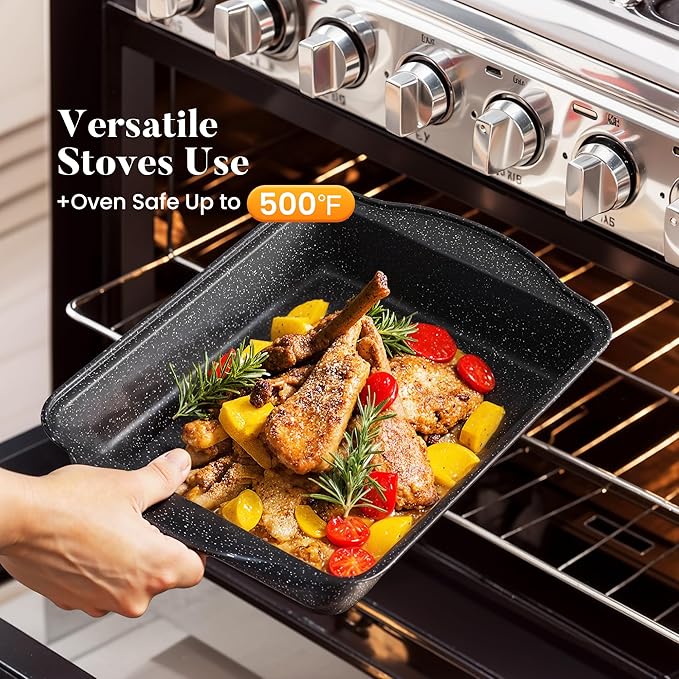 Kitchen Academy 17-Piece Induction Cookware Set, Nonstick Black Granite Pots and Pans