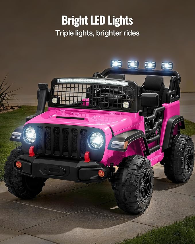 2 Seater Ride on Car Toy, 12V Electric Car for Kids 4-8 with Remote Control, Capacity 110 lb, LED Light - Pink