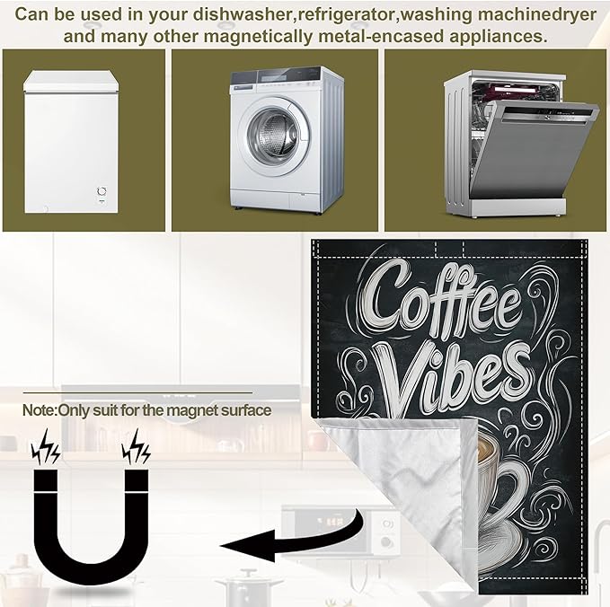 Coffee Cup Words Dishwasher Magnets Decorative Cover,Coffee Vibes Magnet Fridge Panel Decal for Home Kitchen Decor,23x26 in