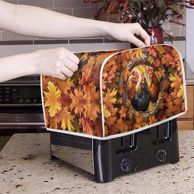 UNICEU Maple Leaf Rooster Print Toaster Cover 2 Slience Fingerprint Protection for Bread Maker Kitchen Small Appliance Protection Home Decor