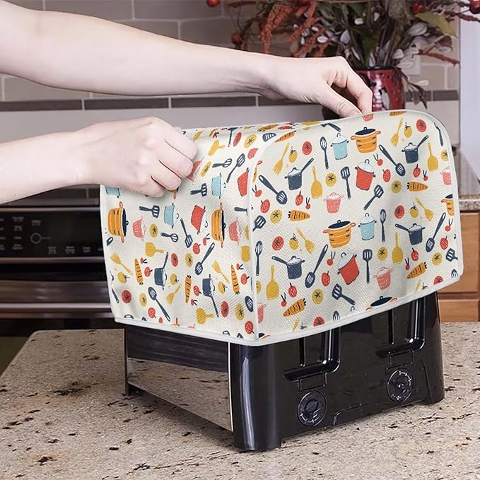 Cooking Accessories Cartoon Pattern Two Slice Toaster Cover,Kitchen Small Appliance Covers Home Table Decor Microwave Oven Dustproof Cover
