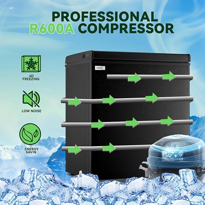 WANAI Chest Freezer 5.0 Cu.Ft Large Deep Freezers Freestanding Top Open 7 Temp Control Low Noise with Removable Basket for Dorm Apartment Home Kitchen