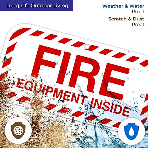 Fire Equipment Inside Sign, Fire Safety Sign, 6x12 Inches, Rust Free .040 Aluminum, Fade Resistant, Indoor/Outdoor Use, Made in USA