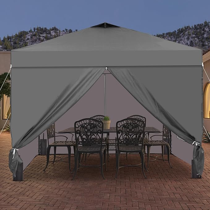 Saemoza 12x12 Pop Up Canopy Tent with One Push Setup, Portable Sun Shade Tent, Instant Easy Up Canopy with 4-Sidewalls & Wheeled Bag, Outdoor Fldable Gazebo with Vent Top, Grey.