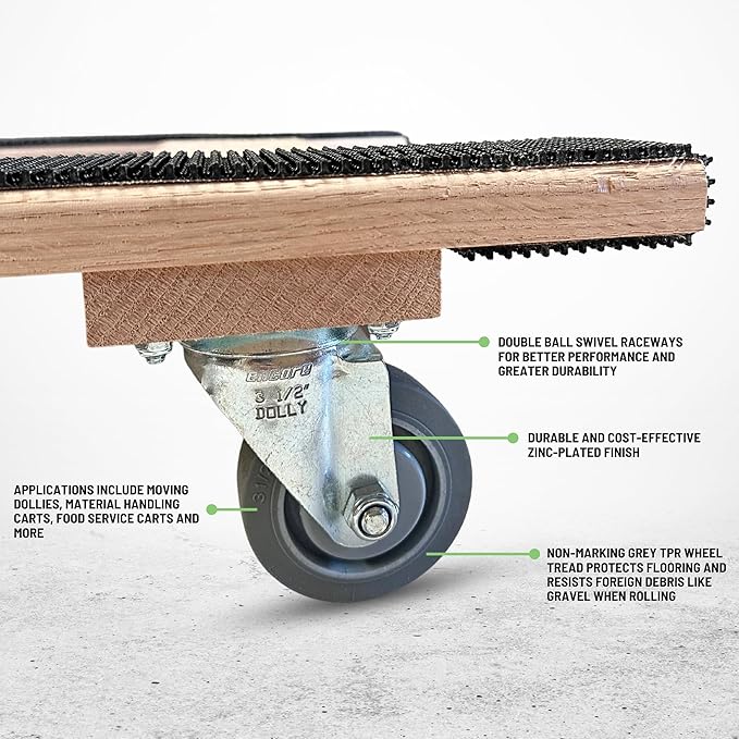 Made in USA Premium Solid Oak Furniture Dolly - 18"x40" H-Frame w/Non-Slip Grip, 3.5" Non-Marking Wheels, Heavy-Duty 1000 lbs Capacity (18"x40" Solid Oak Dolly)