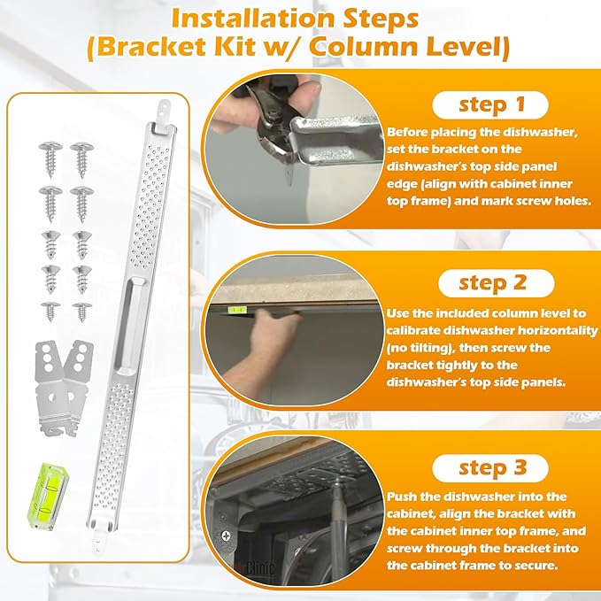 W10426979 24" Dishwasher Undermount Bracket Kit Fits Whirlpool/KitchenAid/Maytag 24 Inch Standard Replaces AH3632890/EA3632890/PS3632890/2311792 for Granite & Quartz Countertops (w/ Column Level)