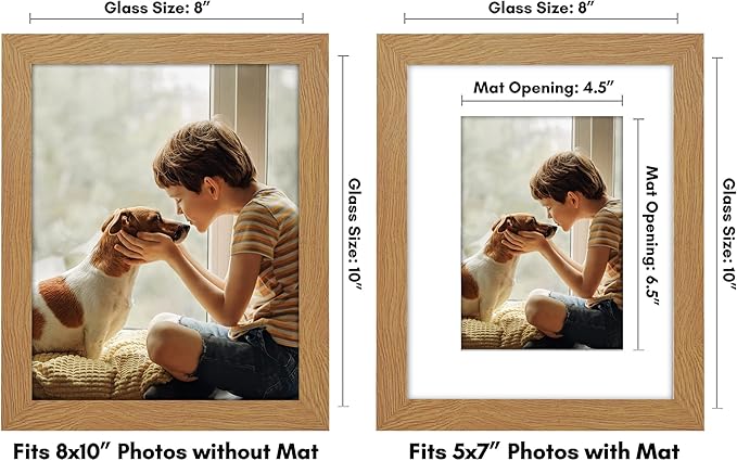 Americanflat 8x10 Picture Frame with Shatter-Resistant Glass - Use as 5x7 Frame with Mat or Display 8x10 Photo Without Mat - Signature Collection - Picture Frames for Tabletop and Wall - Dark Oak