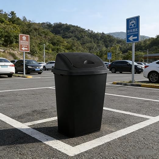 18 Gallon Large Swing-Top Garbage Can, 4-Pack Plastic Tall Swing Top Garbage Can, Black, 19.88" x 14.96" x 26.77"
