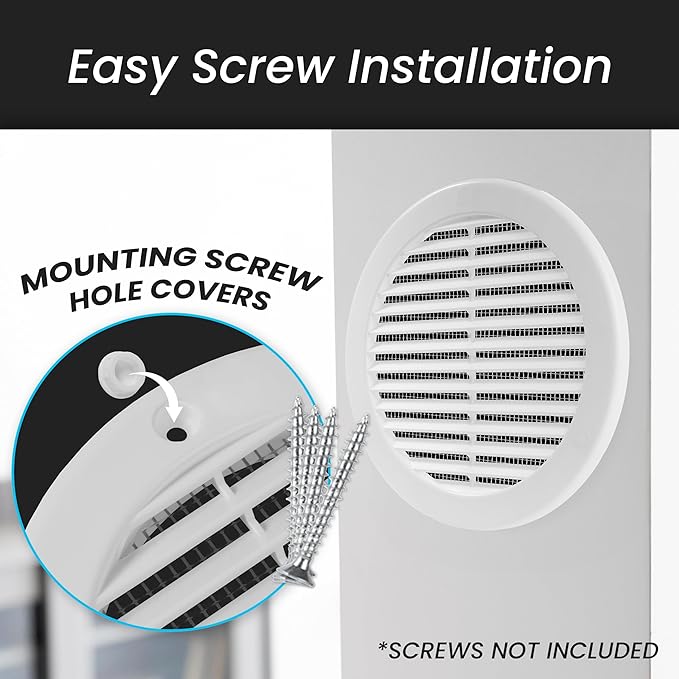 Repa Market 6 Inch (Opening) White Round Air Vent Cover - Pack of 5 Plastic Fresh Air Intake Vent - AC Cover with Nylon Mesh Screen - Wall, Ceiling HVAC Return Air Register - Modern Soffit Vents