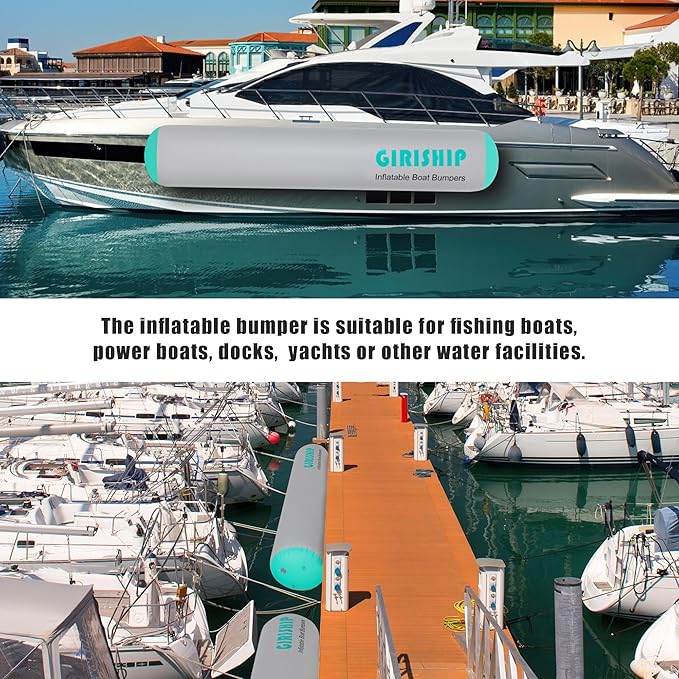 10'×18"/24" Inflatable Boat Bumpers, Large Boat Fenders for Docking, Boat Bumpers for Docking with Mooring Ropes, Heavy Duty Dock Bumper for Yacht or Fishing Boat